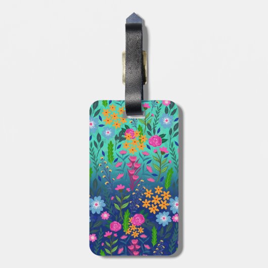 Blue Mint Gradient Garden Flowers ontwerp Bagagelabel (Achterkant verticaal)