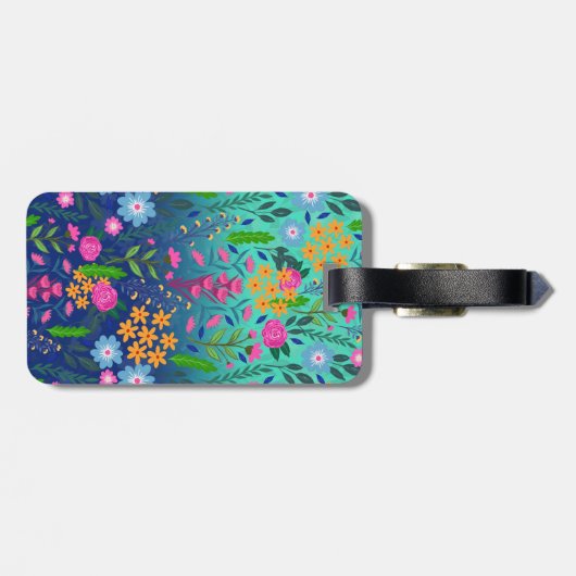 Blue Mint Gradient Garden Flowers  ontwerp Bagagelabel (Achterkant horizontaal)