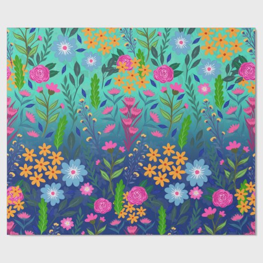Blue Mint Gradient Garden Flowers  ontwerp Cadeaupapier (Vlak)