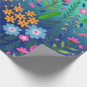 Blue Mint Gradient Garden Flowers  ontwerp Cadeaupapier (Hoek)