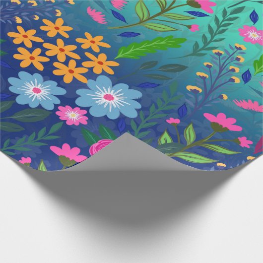 Blue Mint Gradient Garden Flowers  ontwerp Cadeaupapier (Hoek)