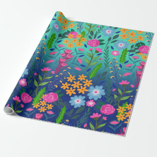 Blue Mint Gradient Garden Flowers  ontwerp Cadeaupapier
