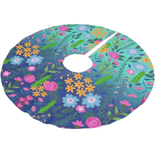 Blue Mint Gradient Garden Flowers  ontwerp Kerstboom Rok (Gekanteld)