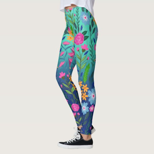 Blue Mint Gradient Garden Flowers  ontwerp Leggings (Links)