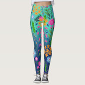 Blue Mint Gradient Garden Flowers  ontwerp Leggings (Voorkant)