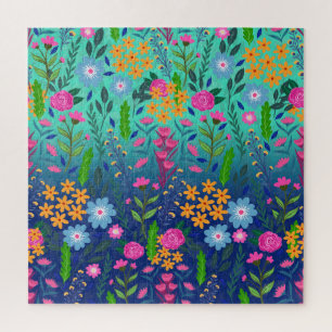 Blue Mint Gradient Garden Flowers  ontwerp Legpuzzel