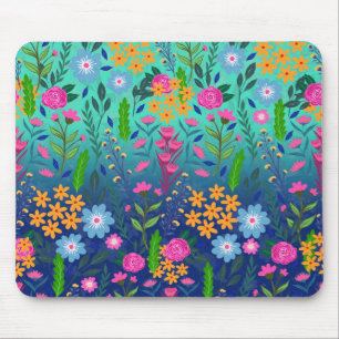 Blue Mint Gradient Garden Flowers  ontwerp Muismat