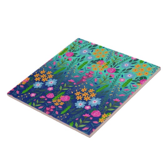 Blue Mint Gradient Garden Flowers  ontwerp Tegeltje (Zijkant)