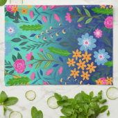 Blue Mint Gradient Garden Flowers  ontwerp Theedoek (Gevouwen)