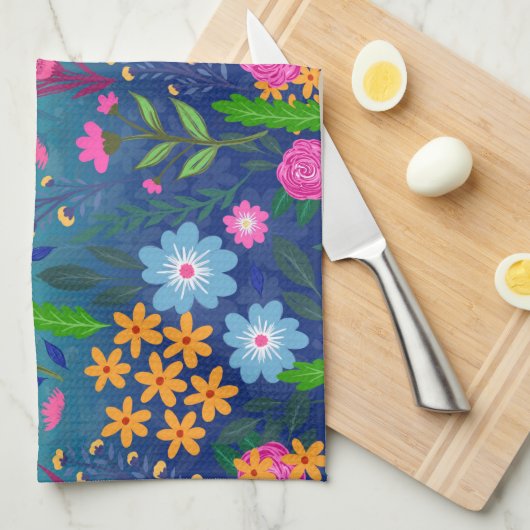 Blue Mint Gradient Garden Flowers ontwerp Theedoek (Quarter Fold)