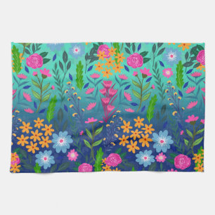 Blue Mint Gradient Garden Flowers ontwerp Theedoek