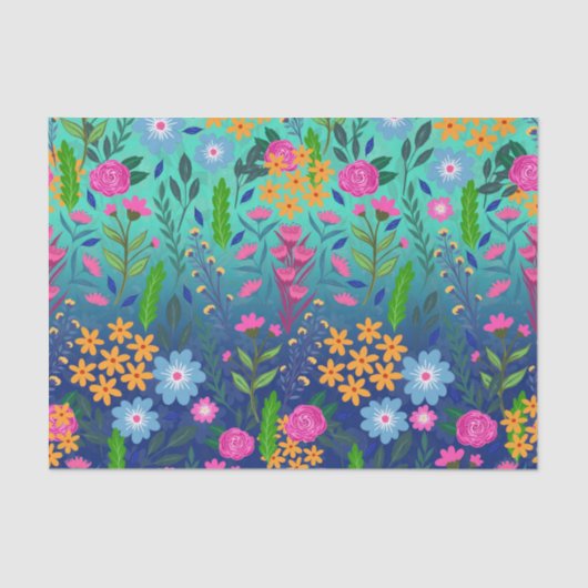 Blue Mint Gradient Garden Flowers ontwerp Tissuepapier (Voorkant)