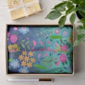 Blue Mint Gradient Garden Flowers ontwerp Tissuepapier (Geschenk)