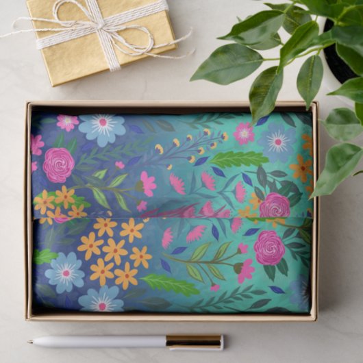 Blue Mint Gradient Garden Flowers  ontwerp Tissuepapier (Geschenk)