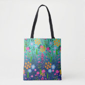 Blue Mint Gradient Garden Flowers  ontwerp Tote Bag (Voorkant)