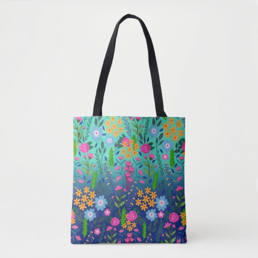 Blue Mint Gradient Garden Flowers  ontwerp Tote Bag (Voorkant)