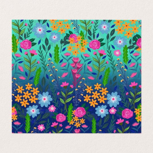 Blue Mint Gradient Garden Flowers  ontwerp Visitekaartje (Binnenkant ongevouwen)