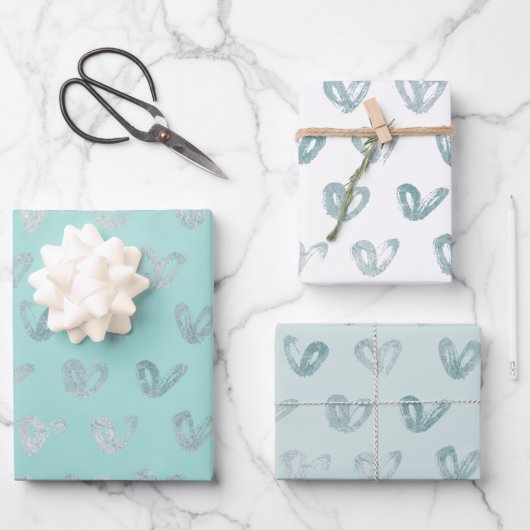 Blue Mint Hearts Inpakpapier Vel (Voorkant)