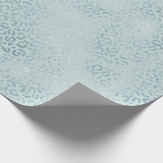 Blue Mint Leopard Print Glitter Cadeaupapier (Hoek)