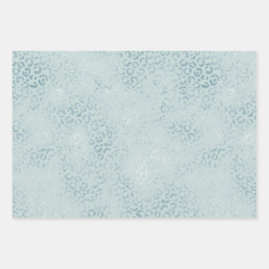Blue Mint Leopard Print Glitter Inpakpapier Vel (Voorkant)