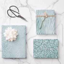 Blue Mint Leopard Print Glitter Inpakpapier Vel