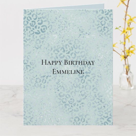 Blue Mint Leopard Print Glitter Kaart (Gele Bloem)