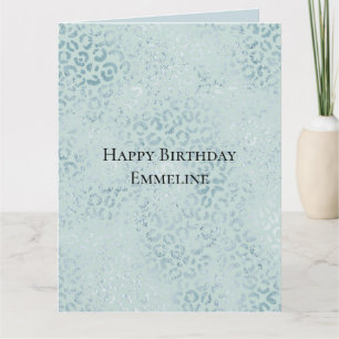 Blue Mint Leopard Print Glitter Kaart