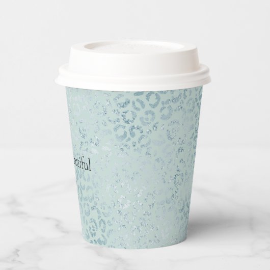 Blue Mint Leopard Print Glitter Papieren Bekers (Links)