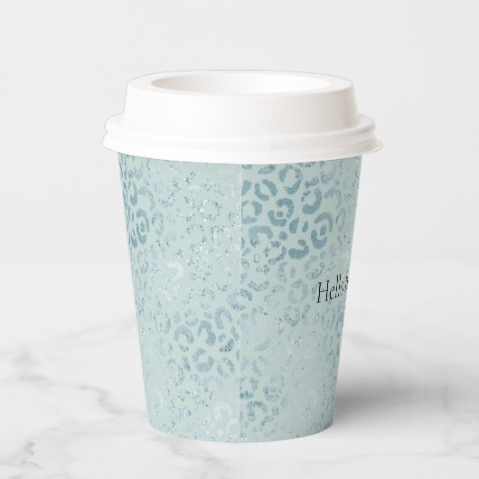 Blue Mint Leopard Print Glitter Papieren Bekers (Rechts)
