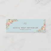 Blue Mint Monogram Chic Floral Wedding Planner Mini Visitekaartje (Voorkant)