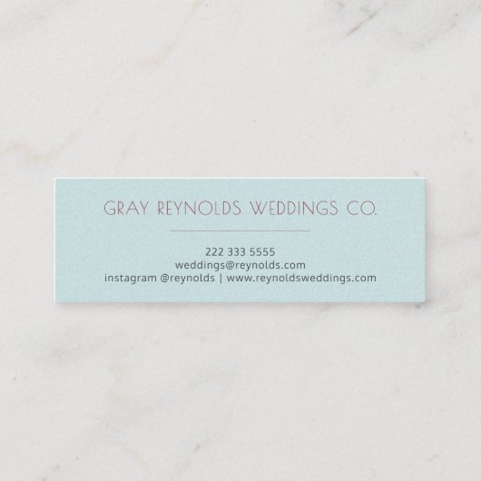 Blue Mint Monogram Chic Floral Wedding Planner Mini Visitekaartje (Achterkant)