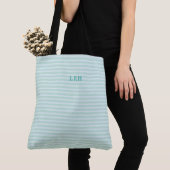 Blue Mint Stripe Classic Monogram Initials Tote Bag (Dichtbij)
