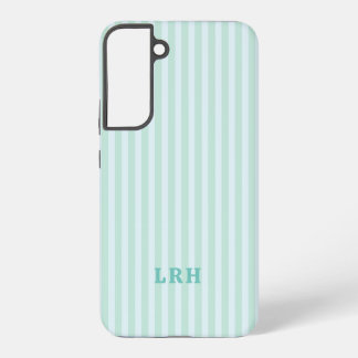 Blue Mint  Stripe Vintage Tiny Initials Monogram Samsung Galaxy Hoesje