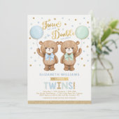 Blue Mint Teddy Bear Balloon Twin Boy Baby shower Kaart (Staand voorkant)