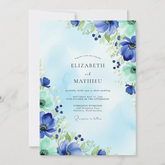 Blue Mint Watercolor Spring Wedding Kaart (Voorkant)