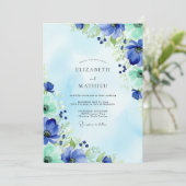 Blue Mint Watercolor Spring Wedding Kaart (Staand voorkant)