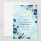 Blue Mint Watercolor Spring Wedding Kaart (Voorkant / Achterkant)