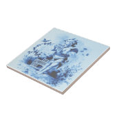 Blue Minton Cherub met Pan Pipes & Birds Repro Tegeltje (Zijkant)