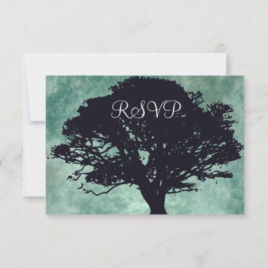 Blue Mist Oak Tree Silhouette Weddenschap RSVP-kaa RSVP Kaartje (Achterkant)