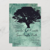Blue Mist Oak Tree Silhouette Wedding Invitations Kaart (Voorkant / Achterkant)