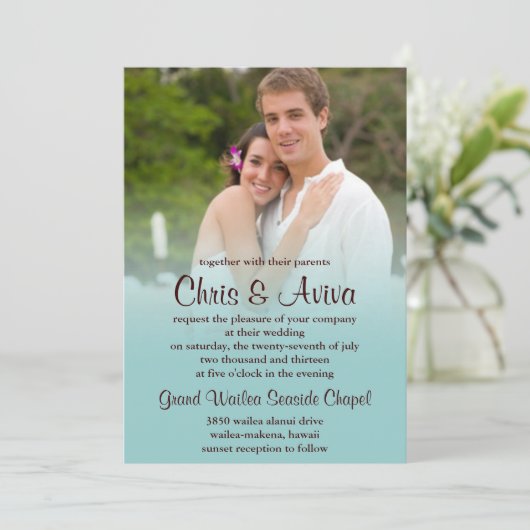 Blue Mist Photo Invitations Kaart (Staand voorkant)