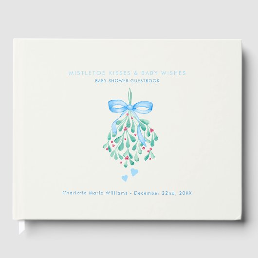 Blue Mistletoe Boy Baby shower Gastboek Gastenboek (Voorkant)
