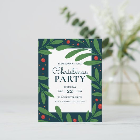 Blue Mistletoe | Uitnodiging feestdag (Staand voorkant)