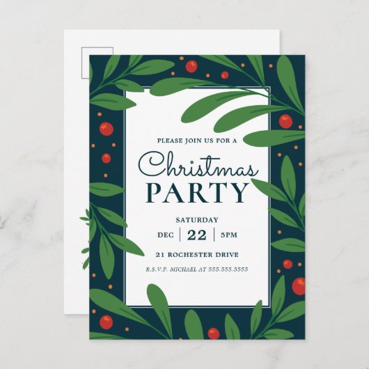 Blue Mistletoe | Uitnodiging feestdag (Voorkant / Achterkant)