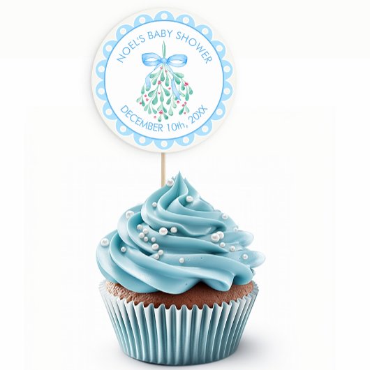 Blue Mistletoe Winter Baby shower Ronde Sticker