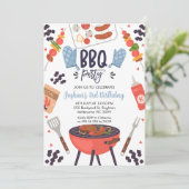 Blue Mitt Boys BBQ verjaardagsuitnodiging Kaart (Staand voorkant)