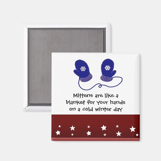 Blue Mittens met Winter Gezegde Magneet (Voorkant / Achterkant)