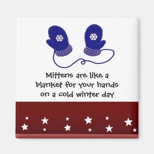 Blue Mittens met Winter Gezegde Magneet (Voorkant)