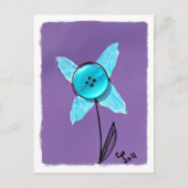 Blue Mixed Media Flower op Paarse Briefkaart (Voorkant)