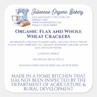 Blue Mixer Bread Bakery Pastry Chef Food Product Vierkante Sticker